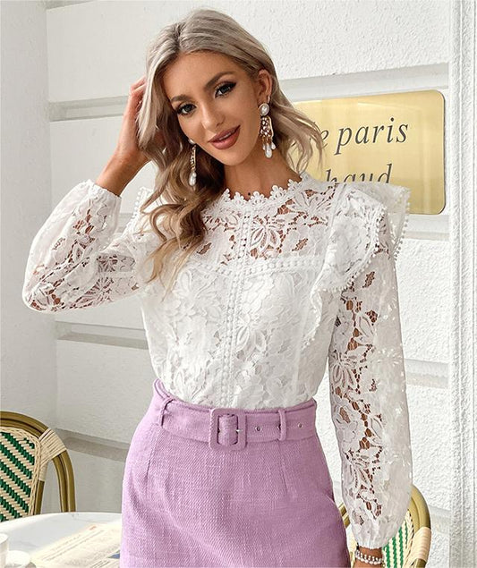 New Women Elegant Lace Ruffle Blouse