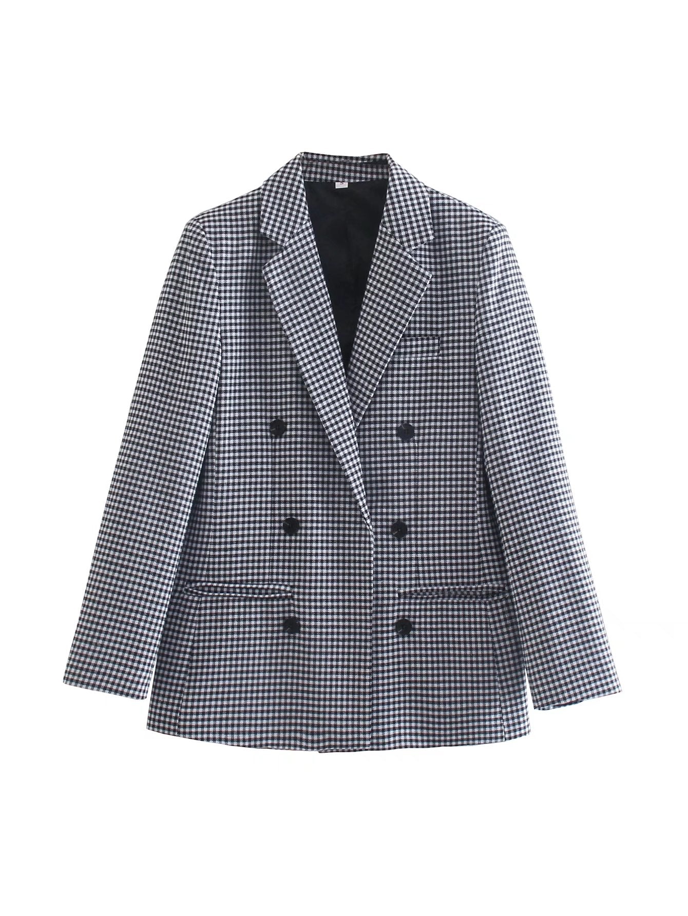 Autumn Winter Vintage Single Breasted Long Sleeve Plaid Women Padded Shoulder Blazer