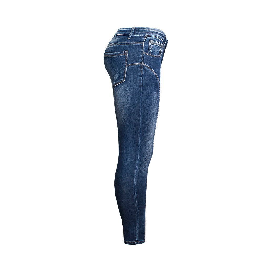 Jeans Mid-Waist Elastic Split Trousers Style High Quality Washed Cropped Jeans Plus Size