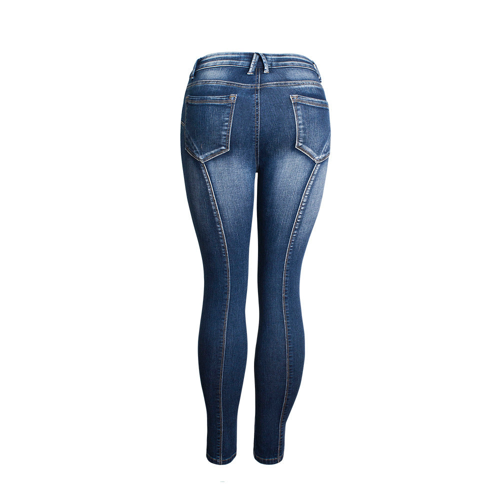 Jeans Mid-Waist Elastic Split Trousers Style High Quality Washed Cropped Jeans Plus Size