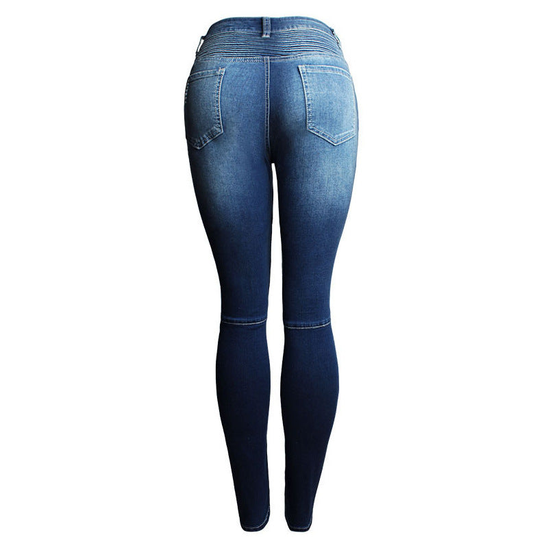 Women Clothing Ripped Slim Fit Stretch Slimming Mid Waist Women Denim Pencil Pants  Style