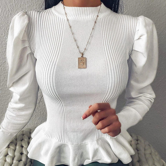 Simple Elegant Women Round Neck Solid White Long Sleeve Pullover Sweater Autumn Winter Female Sweater Ladies Leisure Jumper