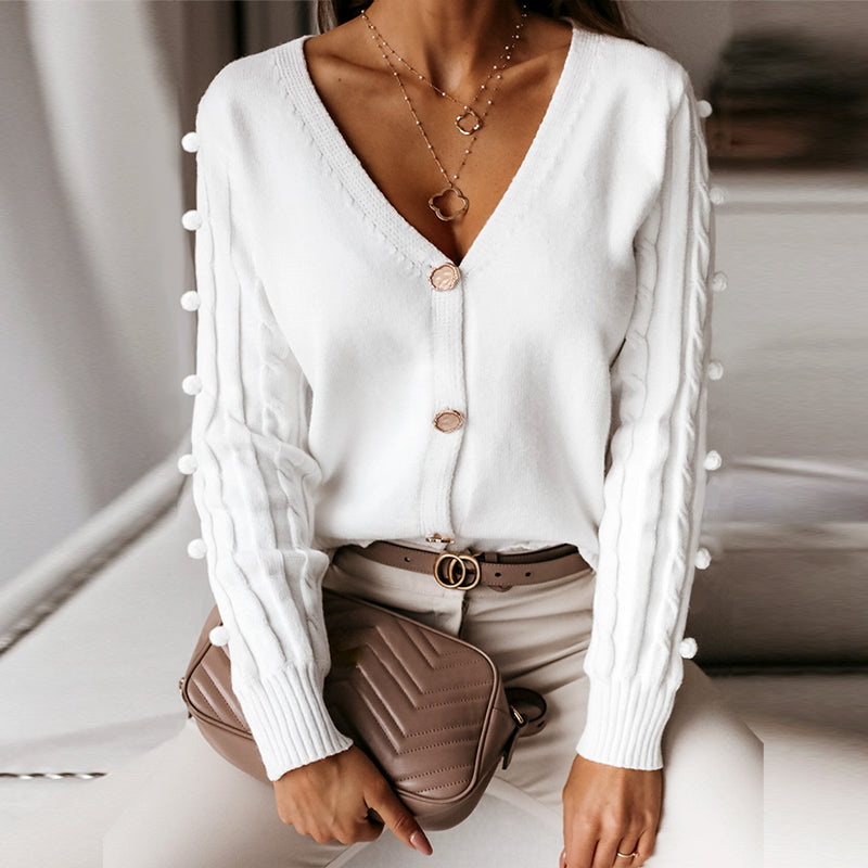 Simplee Sexy V-neck Knitted Women Cardigan Casual Solid White Long Sleeve Sweater Cardigan Elegant Autumn Ladies Sweater Tops