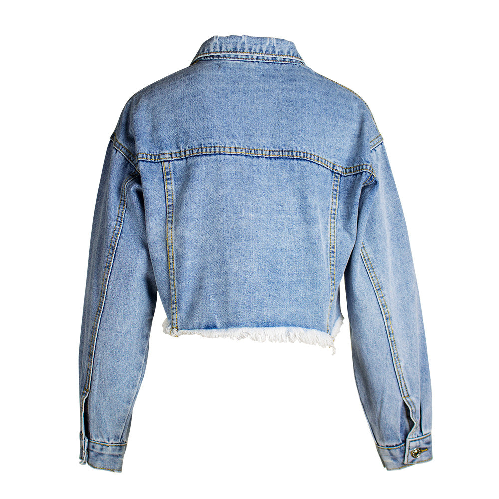 Denim Jacket Women Women Clothing Loose BF Style Tassel Denim Short Jacket Top Short Denim Jacket