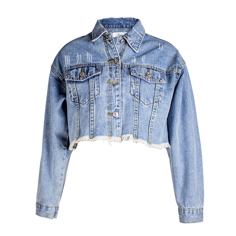 Denim Jacket Women Women Clothing Loose BF Style Tassel Denim Short Jacket Top Short Denim Jacket