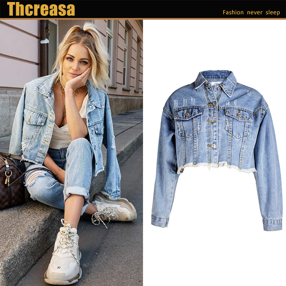 Denim Jacket Women Women Clothing Loose BF Style Tassel Denim Short Jacket Top Short Denim Jacket