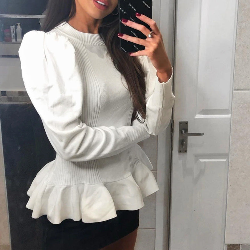 Simple Elegant Women Round Neck Solid White Long Sleeve Pullover Sweater Autumn Winter Female Sweater Ladies Leisure Jumper