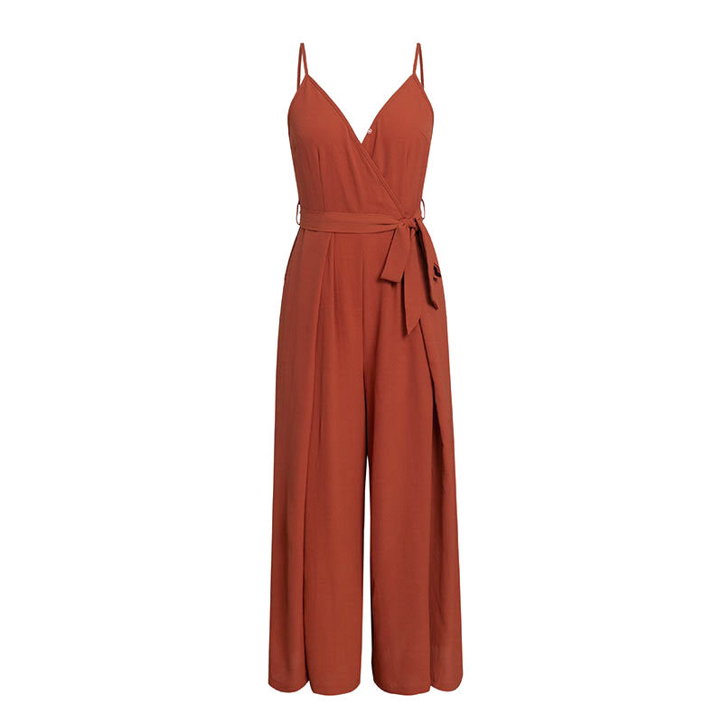 Sexy Floral Print Jumpsuits Women V Neck Split Spaghetti Strap Long Overalls Summer Beach Loose Female Jumpsuit