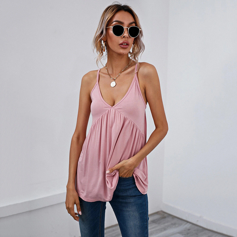 Sexy Vest V-neck Sleeveless Backless Casual Sling  for Women