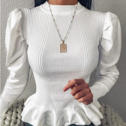 Simple Elegant Women Round Neck Solid White Long Sleeve Pullover Sweater Autumn Winter Female Sweater Ladies Leisure Jumper