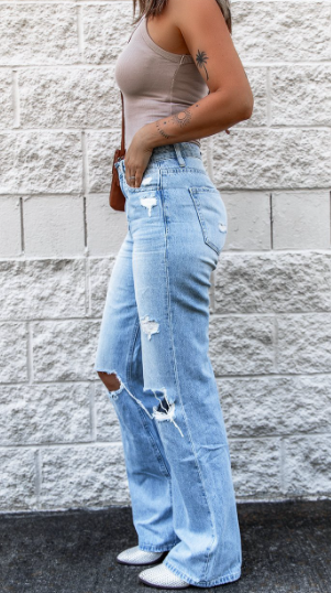 Ripped High Waist Retro Slim Fit Denim Small Bell-Bottom Trousers Bootleg Pants