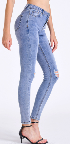 Women Denim Pants Women Ripped Slim Stretch Feet Pants Pencil Pants