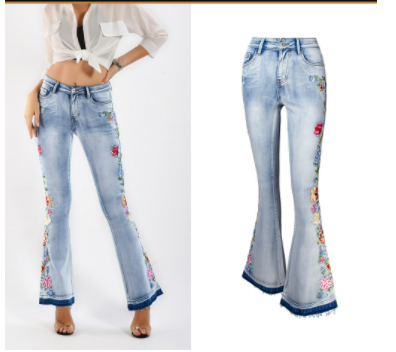 Flared Jeans Women  Heavy Industry 3D Embroidery Women Jeans Trousers Bell-Bottom Pants plus Size Women Clothing