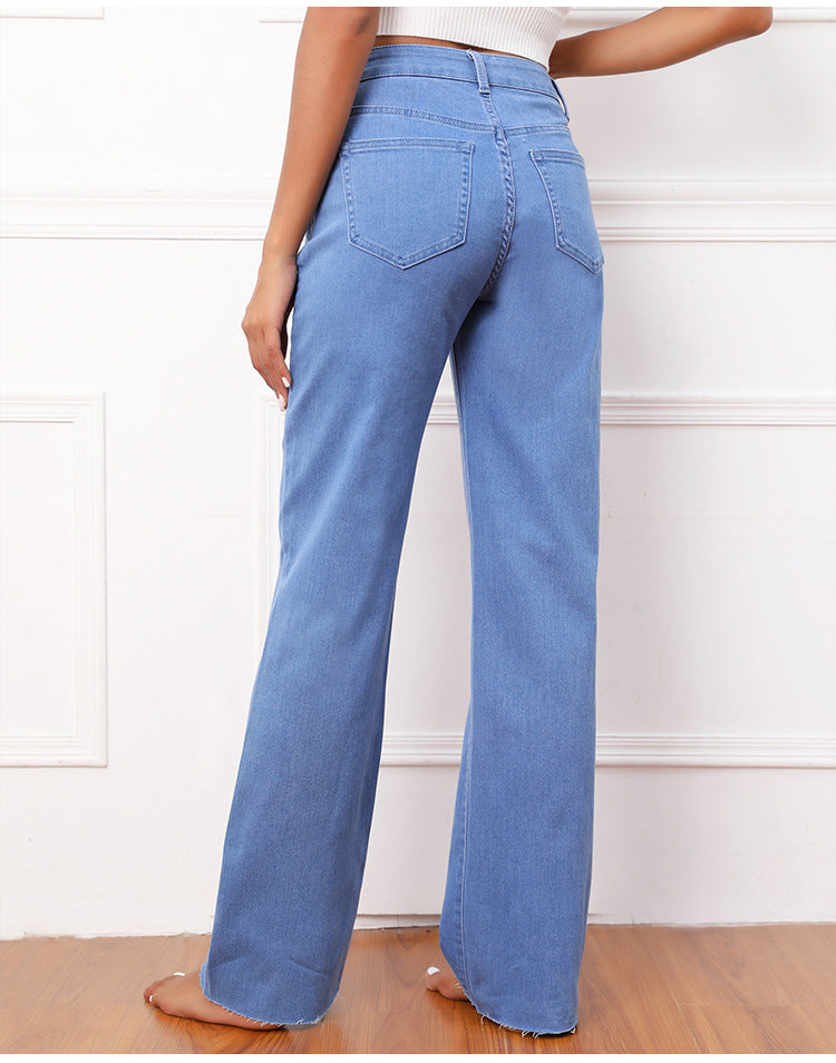 Women Clothing Loose Casual Wide-Leg Pants Trousers High Waist Straight Mop Denim Pants