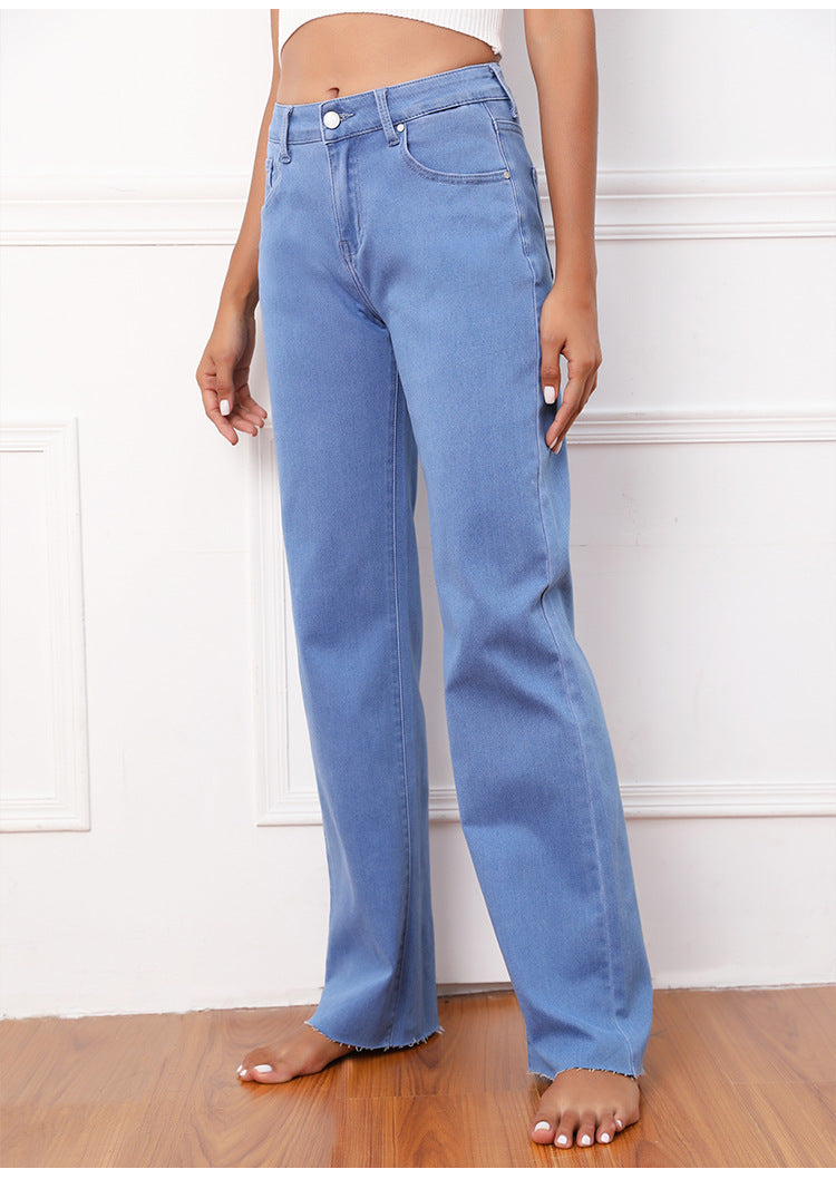 Women Clothing Loose Casual Wide-Leg Pants Trousers High Waist Straight Mop Denim Pants