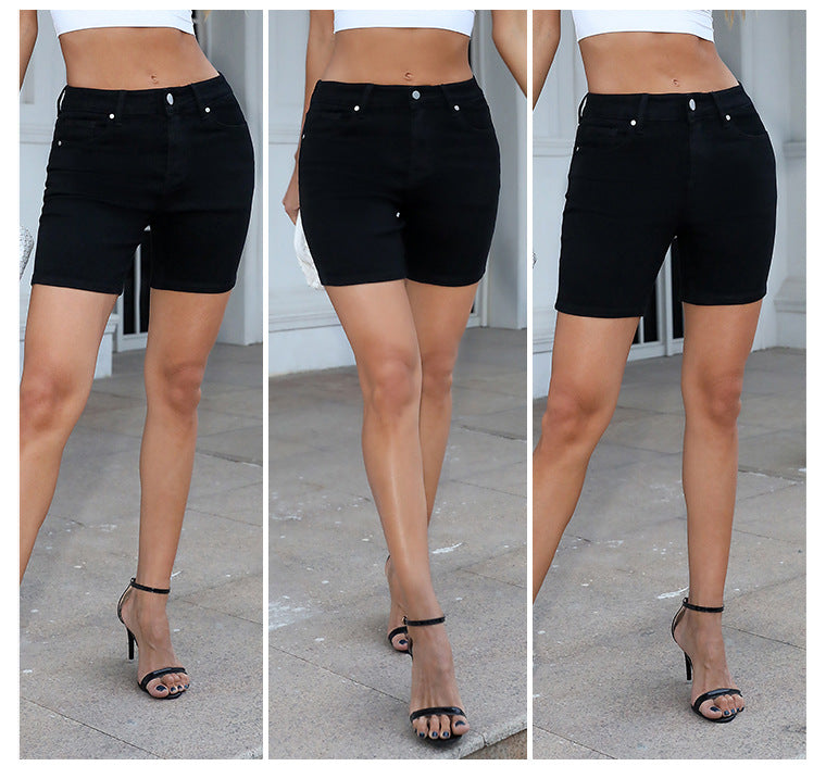 High Waist Pure Black Pencil Denim Shorts Women Elastic Slim Fit Slimming Casual Women Denim Shorts