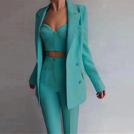 High Quality Casual Office Business Women    plus Bra Pants Blazer Suit Set