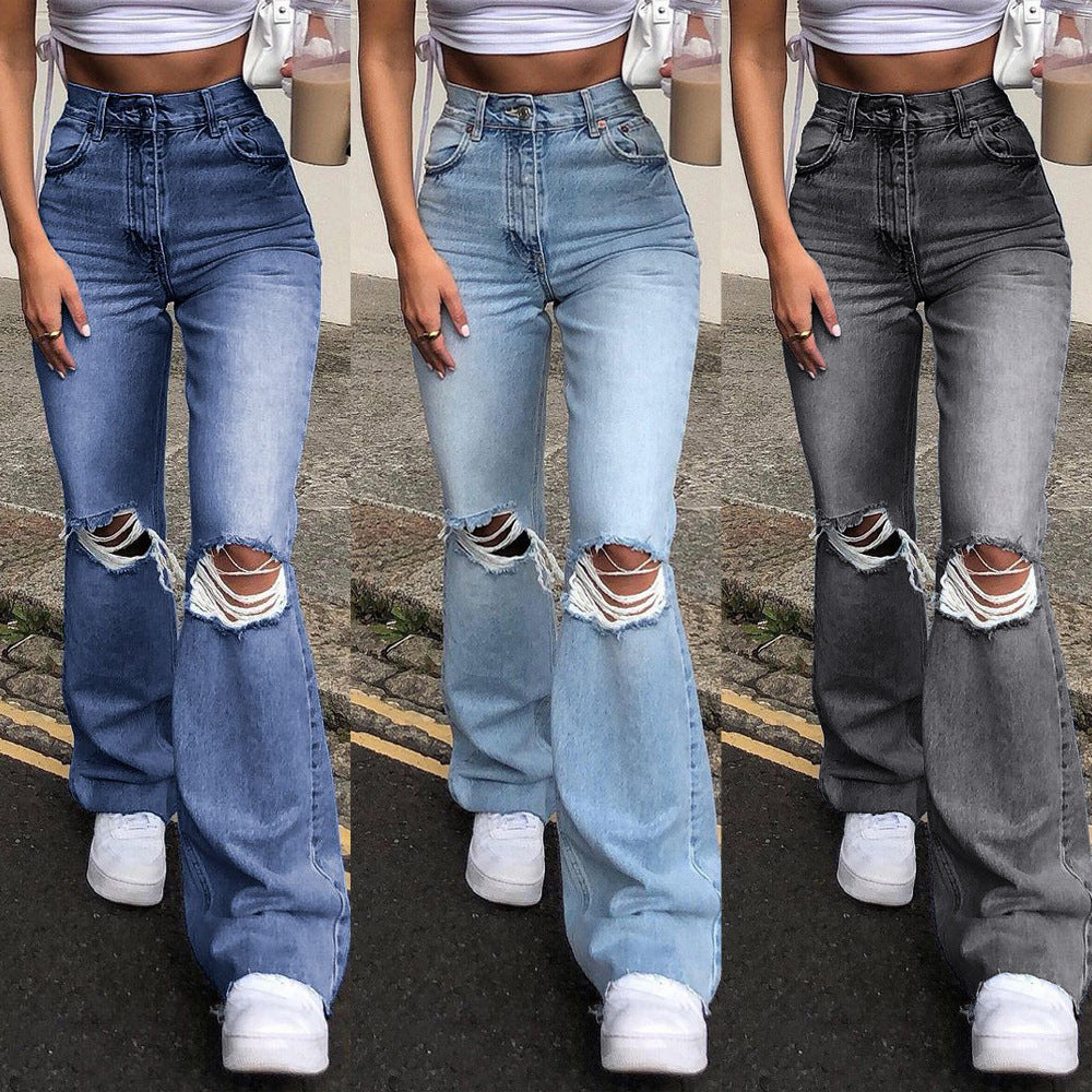 Denim Wide Leg Trousers Ripped Skinny Jeans