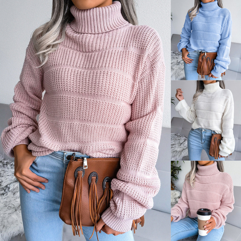 Autumn Winter Turtleneck Long Sleeve Hollowed Leisure Bottoming Knitted Sweater  Women Clothing