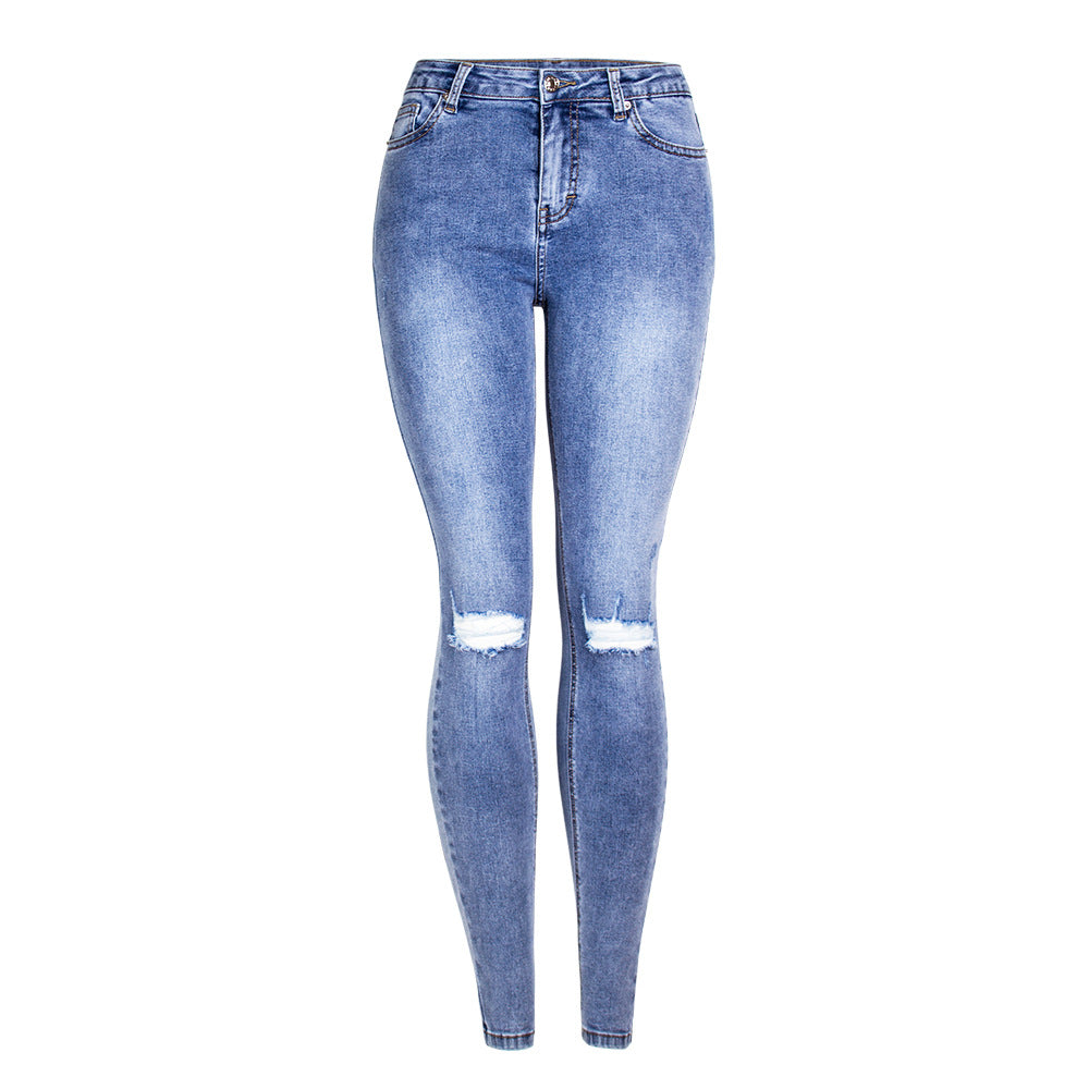 Women Denim Pants Women Ripped Slim Stretch Feet Pants Pencil Pants