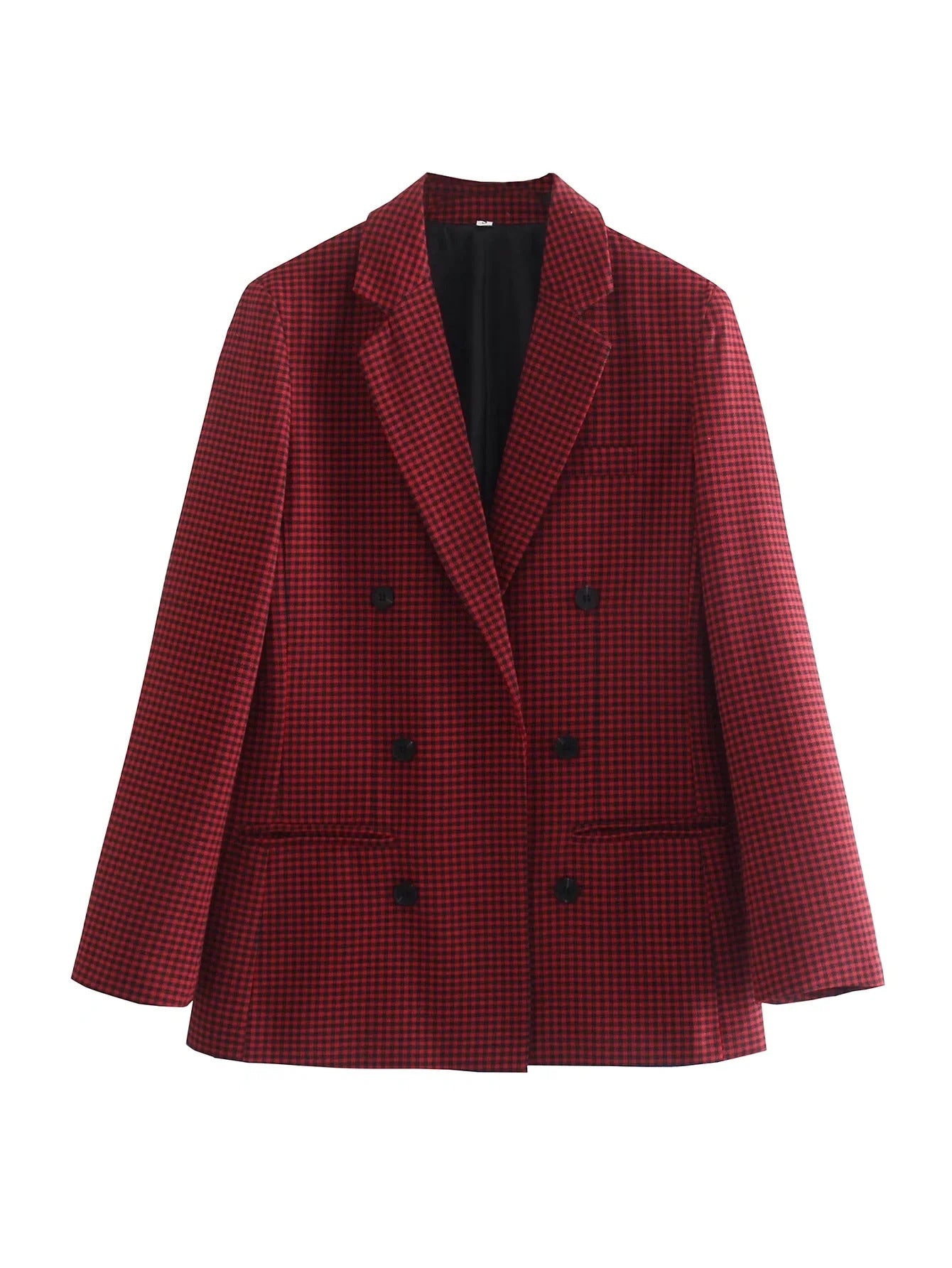 Autumn Winter Vintage Single Breasted Long Sleeve Plaid Women Padded Shoulder Blazer