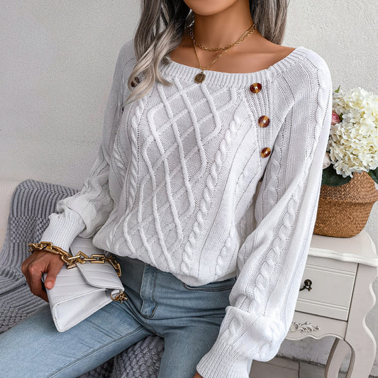 Autumn Winter Leisure Square Collar Clinch Twist Knitted Pullover Sweater Women Clothing