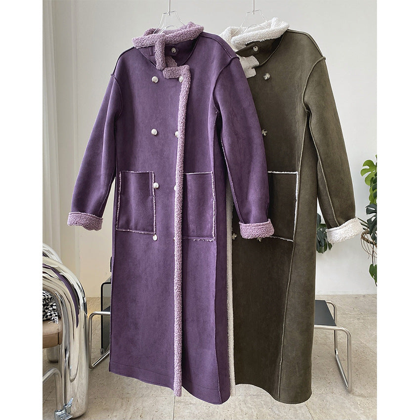 Heavy Lamb Wool Coat Faux Shearling Jacket Two Way Wear Winter Profile Thermal Long Coat Women