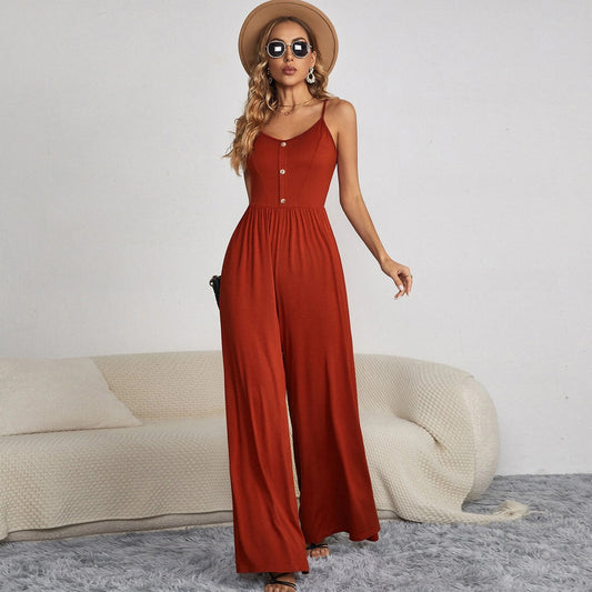 Women Clothing New Summer Jumpsuit Solid Color Leisure Pullover Sleeveless Loose Jumpsuit