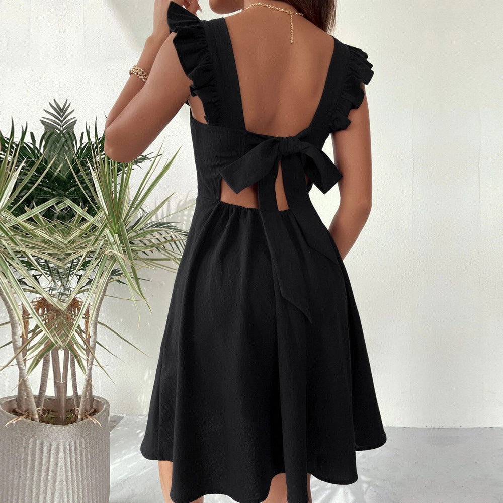 Sundress Women Clothing New Street Style Strap Sweet  Office Medium-Waist Black Dress