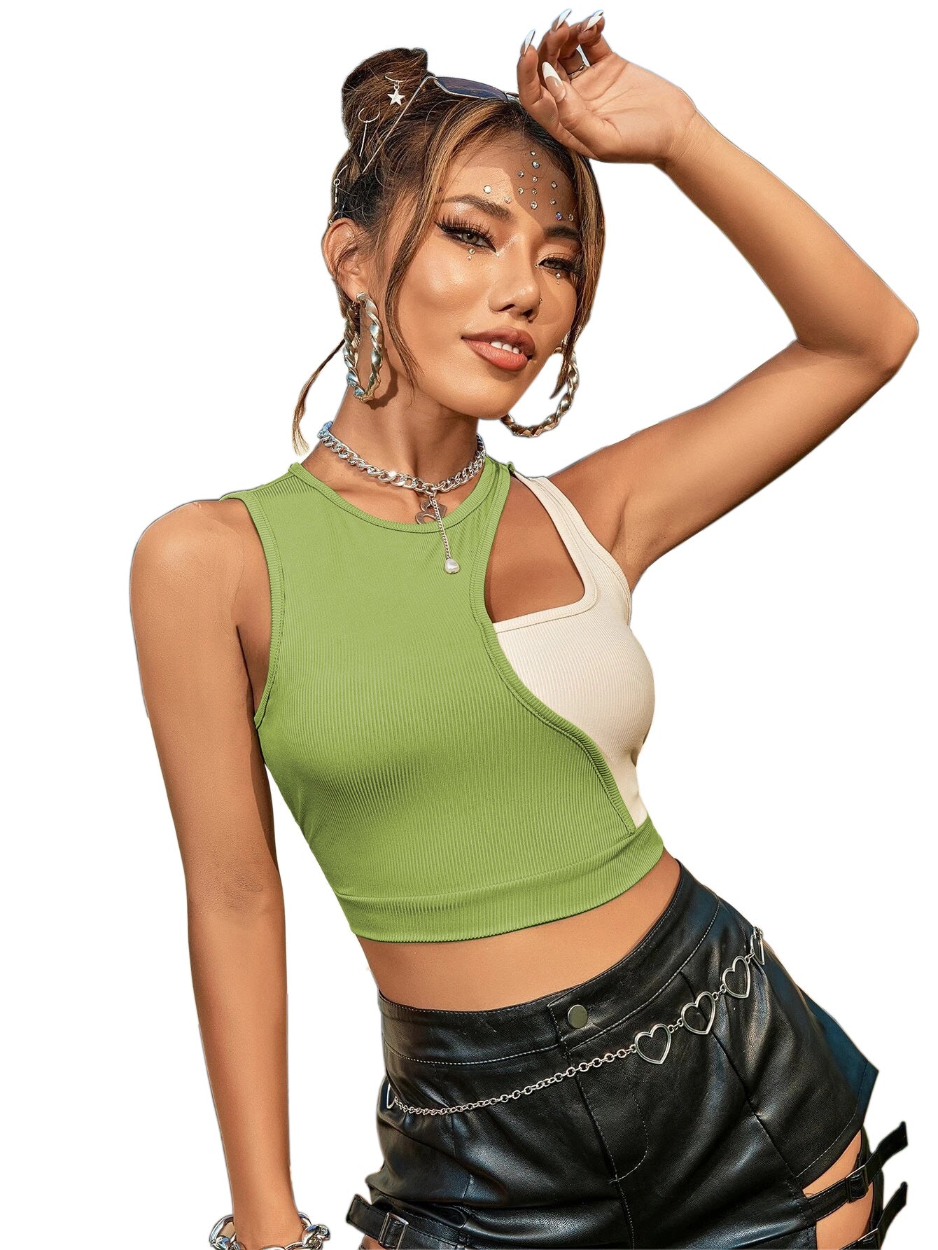 Women Clothing round Neck Stitching Contrast Color Ultra Short I-Shaped Sleeveless Vest T-shirt Top