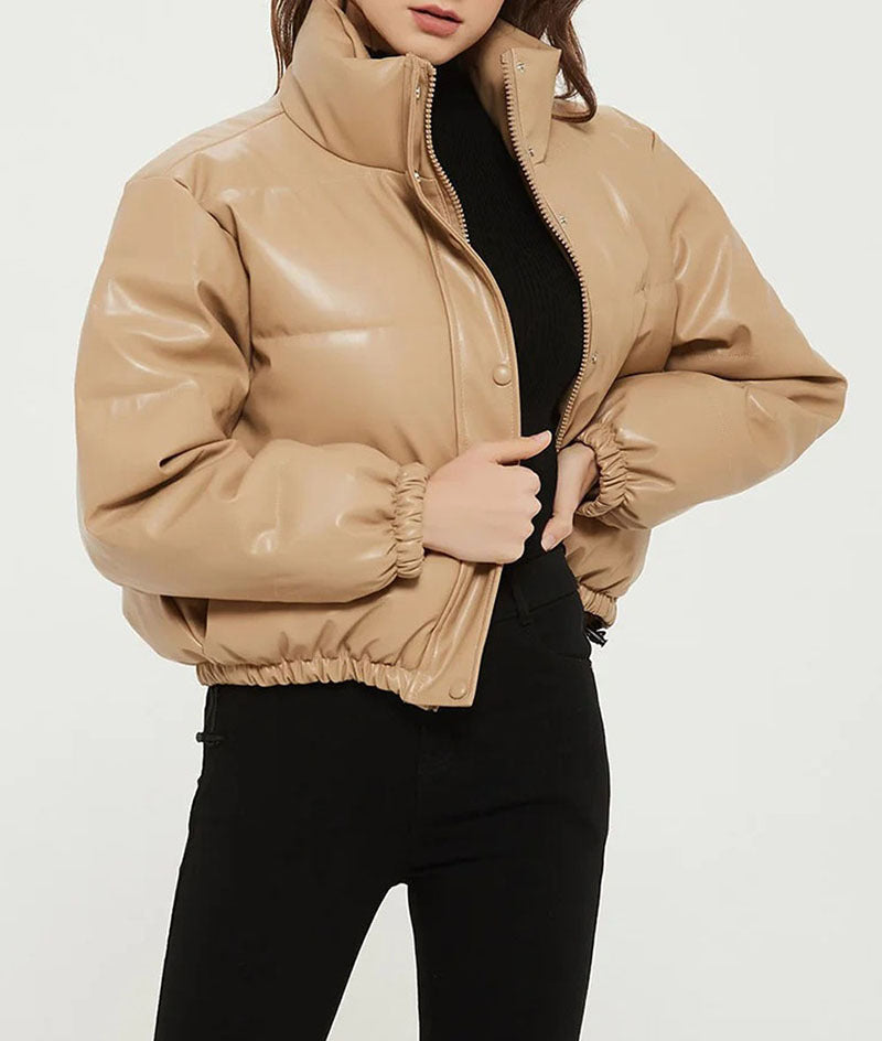 Autumn Winter Style Leather Coat Women Stand Collar Short Warm Bread Cotton-Padded Jacket