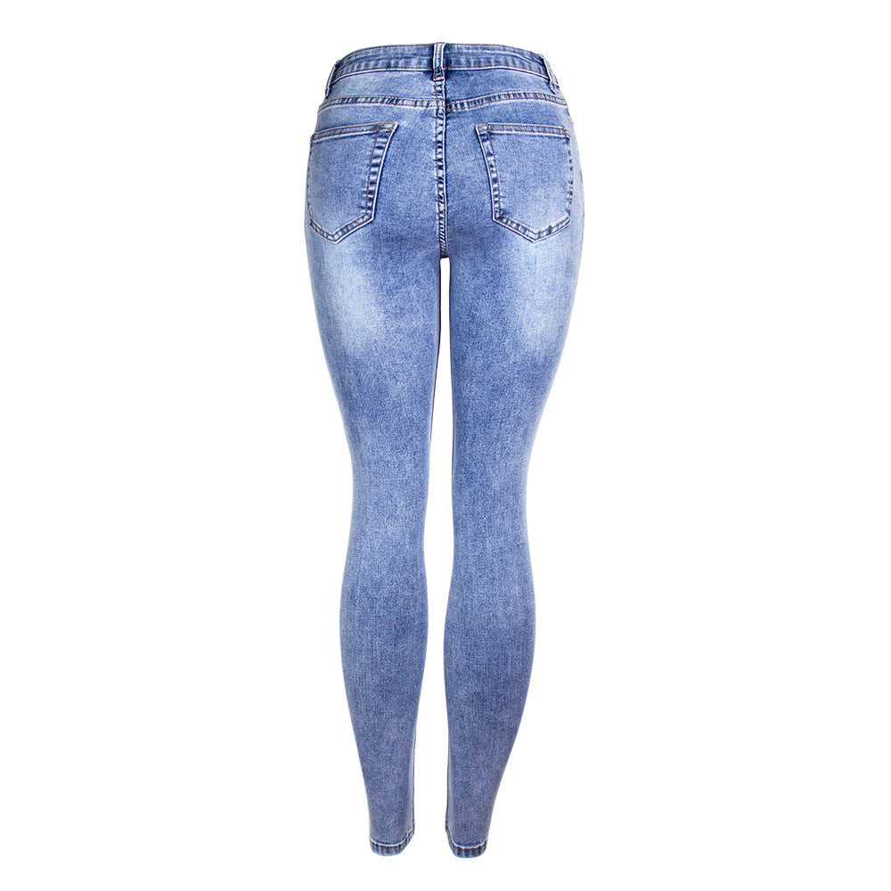 Women Denim Pants Women Ripped Slim Stretch Feet Pants Pencil Pants