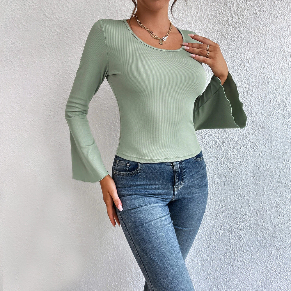 Autumn Winter Women Clothing round Neck Slim Fit Pullover Casual Long Sleeve T shirt Outer Wear Underwear Top