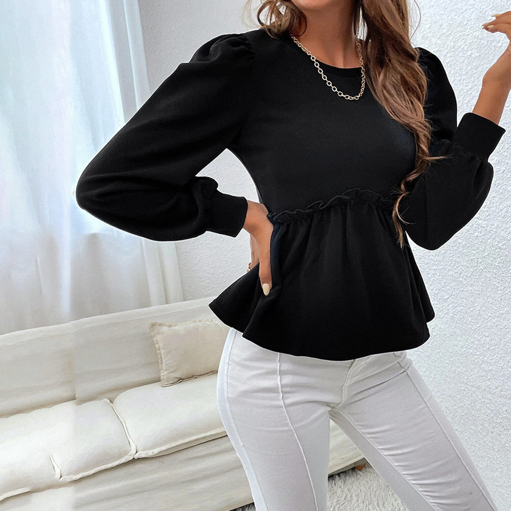 Women Clothing Autumn Winter Loose Casual Puff Sleeve Long Sleeve Women Shirt Top