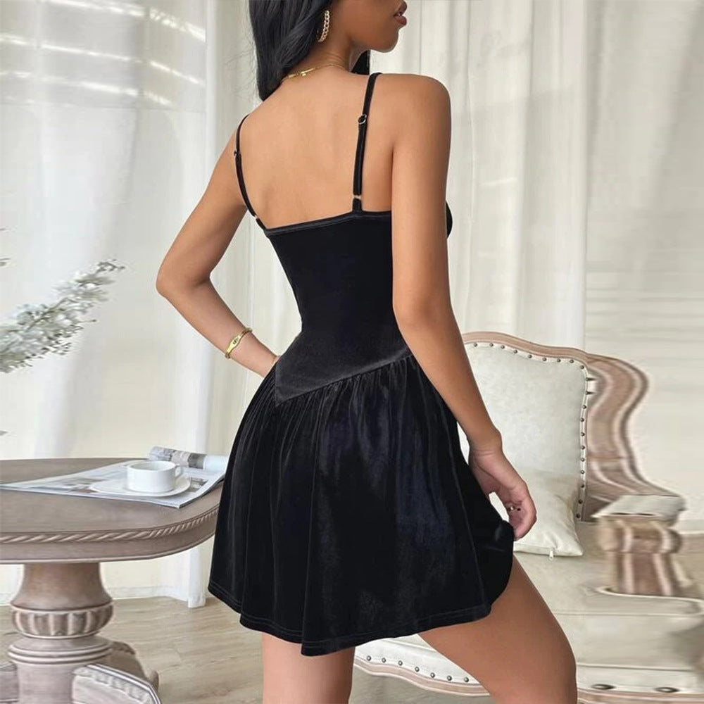 Women  Clothing Party Dress Sexy Party Velvet Spaghetti Straps Tuxedo Dress