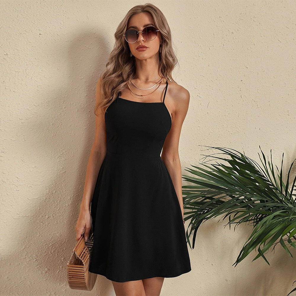 Spring Summer Trend Sexy Strap Backless Lace up All-Matching Dress