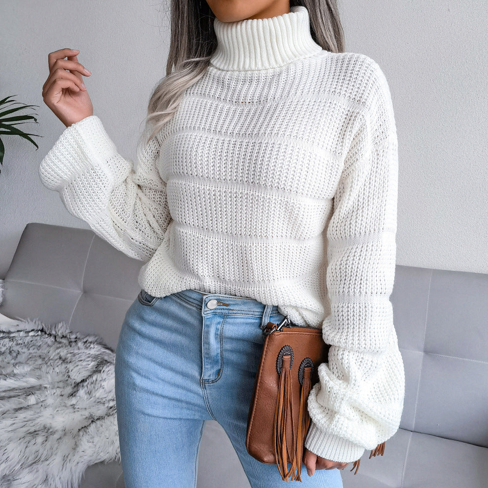 Autumn Winter Turtleneck Long Sleeve Hollowed Leisure Bottoming Knitted Sweater  Women Clothing