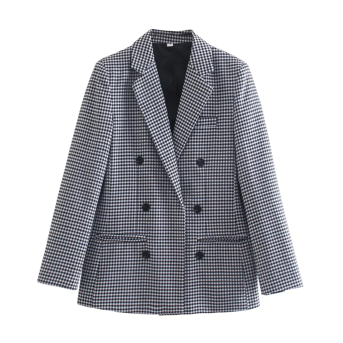 Autumn Winter Vintage Single Breasted Long Sleeve Plaid Women Padded Shoulder Blazer