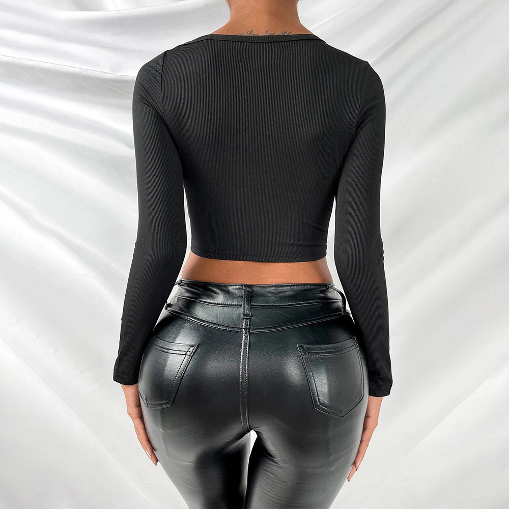 Women Clothing Style Short Slim Fit Sexy Long Sleeve T shirt Outer Wear Underwear Top