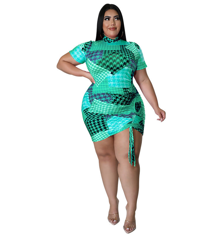 Plus Size Women Clothes Summer Short-Sleeved Jumpsuit Mid-Skirt