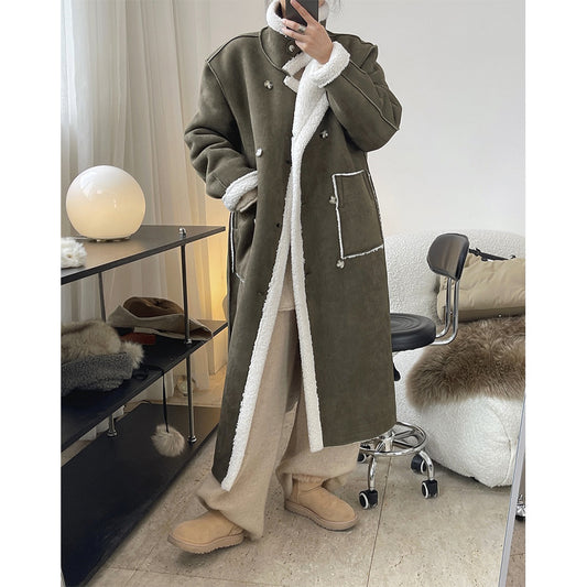 Heavy Lamb Wool Coat Faux Shearling Jacket Two Way Wear Winter Profile Thermal Long Coat Women